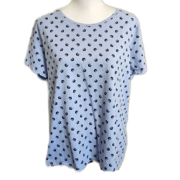 5/$55 Ann Taylor Factory 95% cotton light blue tee w/ navy leaf pattern,  XL - Picture 1 of 7
